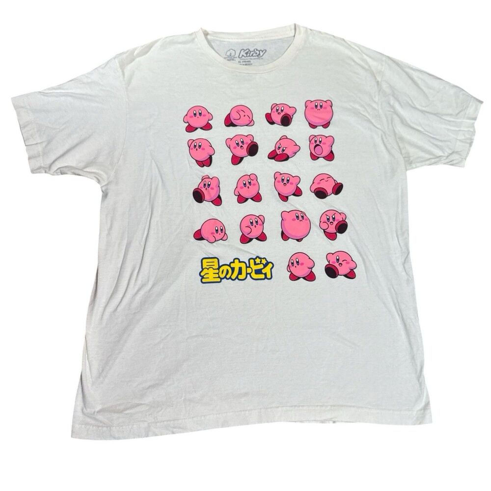 Kirby Hoshi Nintendo Japanese Logo Graphic T Shirt Mens XL White